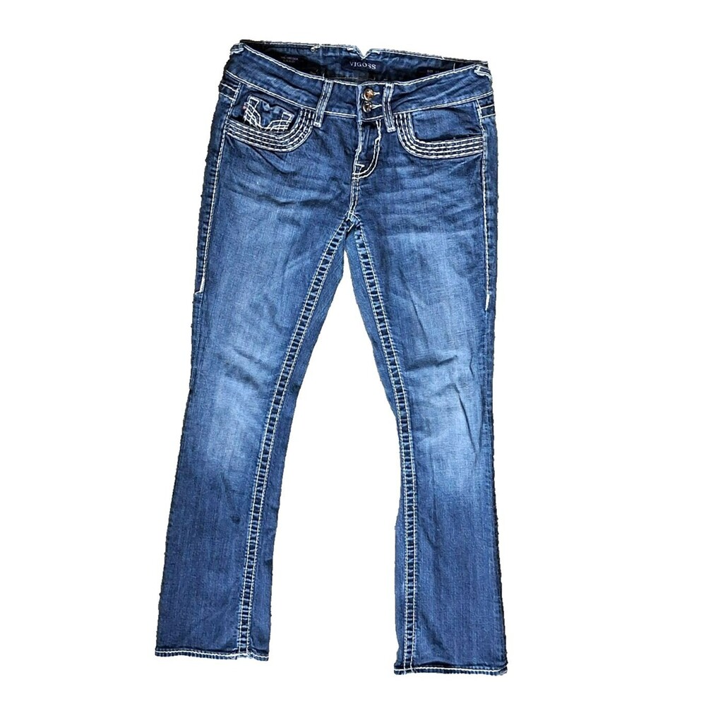 Vigoss The Chelsea Slim Bootcut Heavy Stitch Rhinestone Jeans Size 1/2 McBling